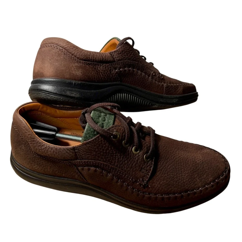 Ecco Fusion Vegetable Tanned Leather Moc Toe Derby Shoes Brown EU 45 US 11 Mens